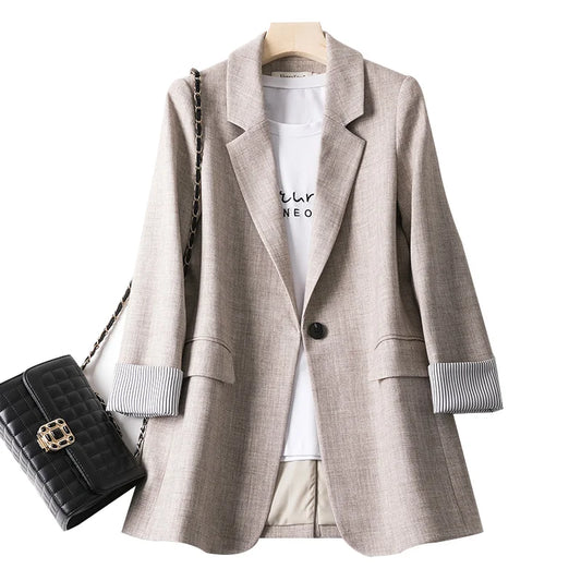 Autumn New Ladies Long Sleeve Spring Casual Blazer Fashion Business Plaid Suits Women Work Office Blazer Coats Female Jacket