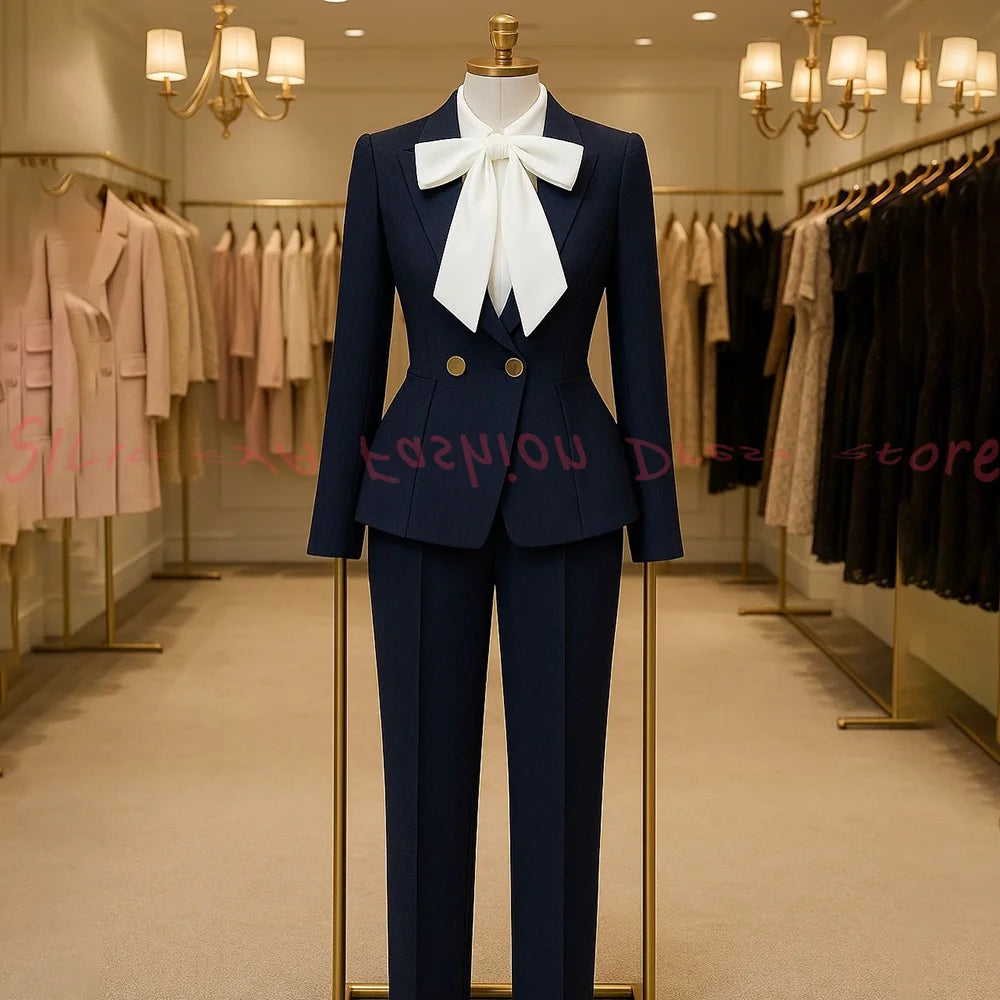 Luxury Double Breasted 2 Pieces Female Suit Jacket Pants Smart Casual Chic Outfits Boutique High Quality Conjuntos De Mujer