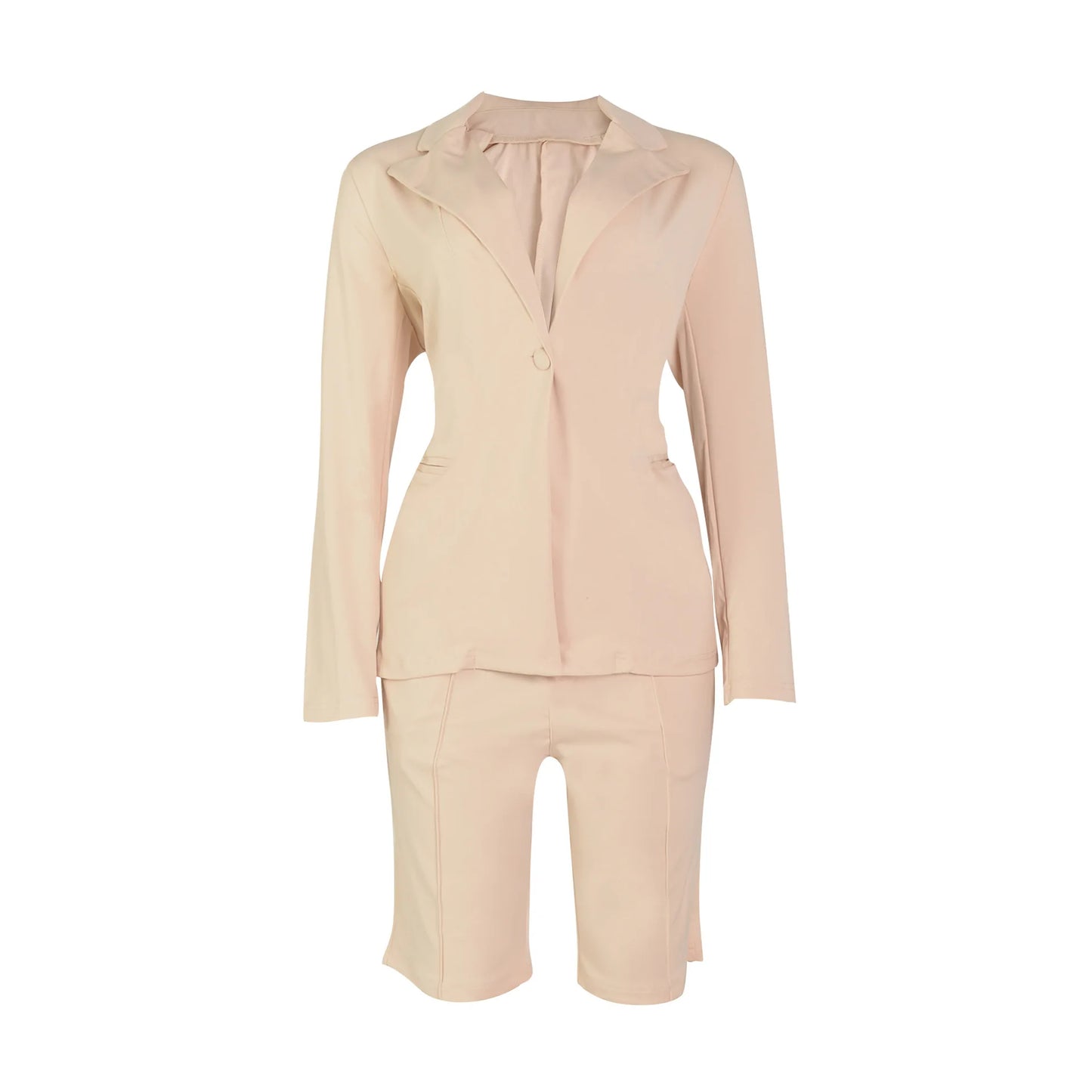 Office Lady Elegant Business Suits Solid Casual Two Piece Set For Women Matching Sets Outfits Long Sleeve Blazer Coat And Shorts
