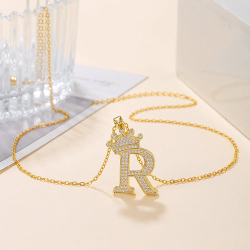 1PCS Fashionable Gold Diamond Crown Uppercase Letter Popular Pendant