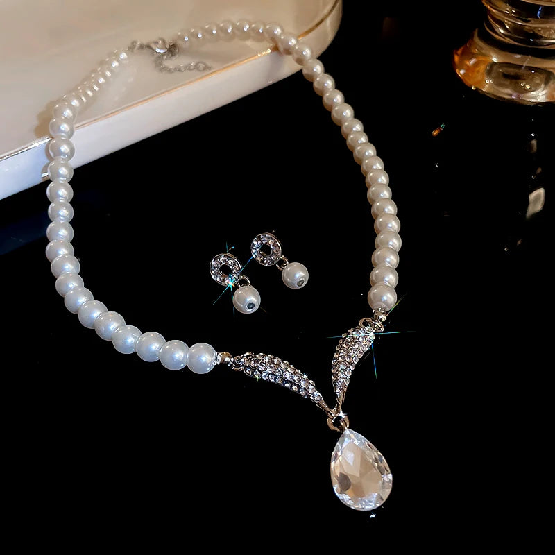 Pearl Necklace and Earring Set,Wedding Pearl Jewelry Sets for Bride Bridesmaid Women Girls,Fashion Gift Jewelry