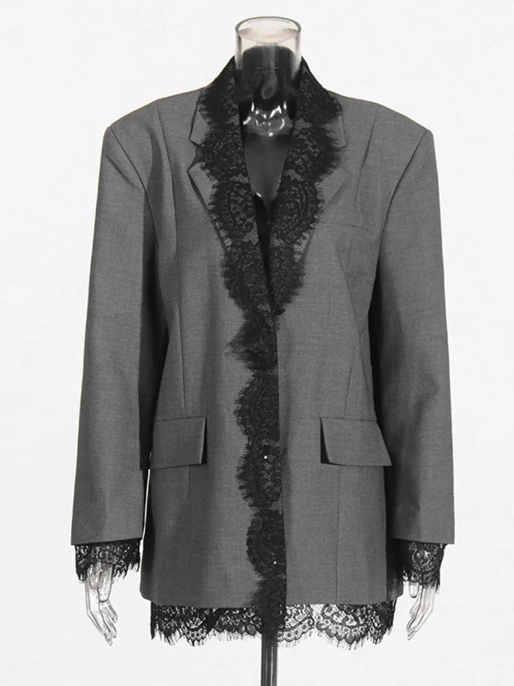 ZOCI Runway Look Women's Lace Patchwork Suit Jackets Notched Collar Female Blazers Fashion Design Coats Embroidery Tops 2024 New