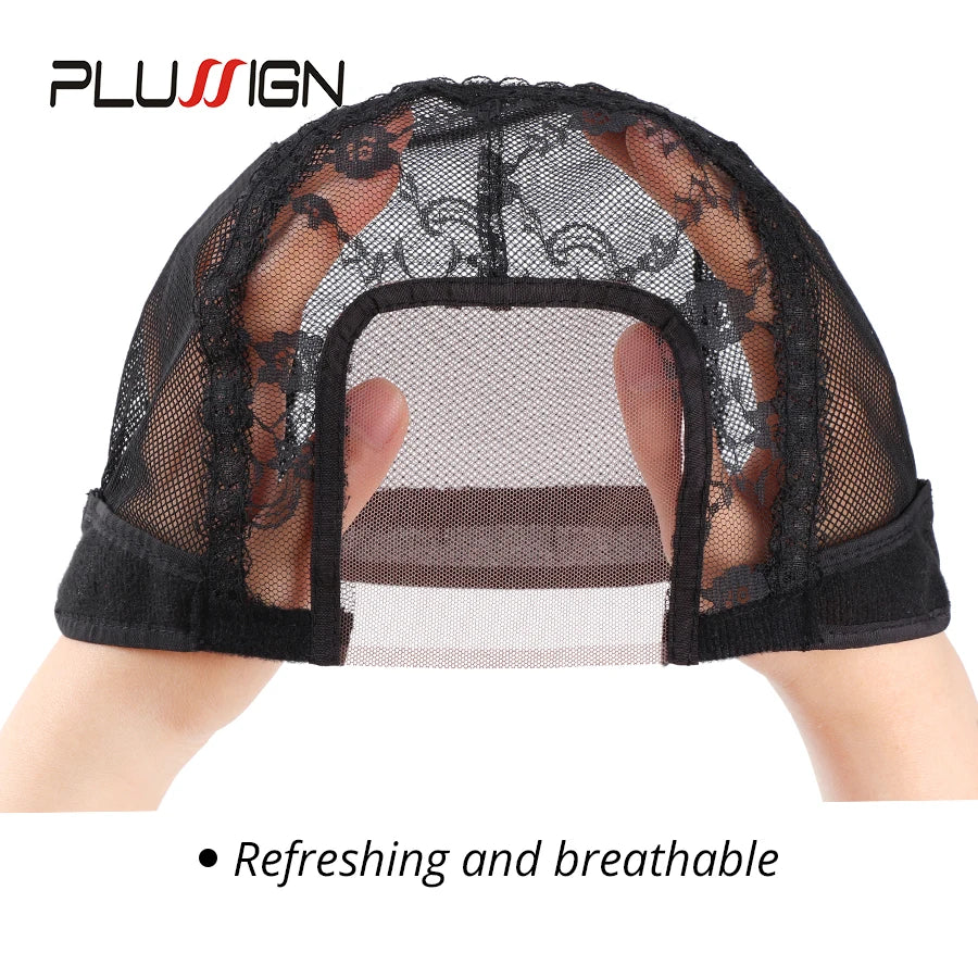U Part Swiss Lace Wig Cap Black Hairnet Wig Caps For Making Lace Wigs