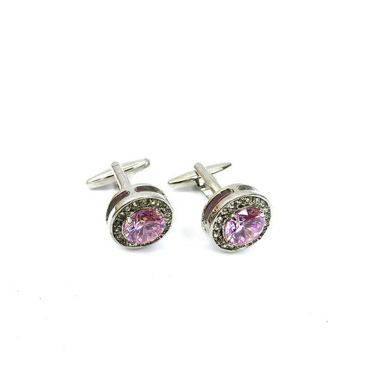 Round Pink Gemstone Cufflinks-0