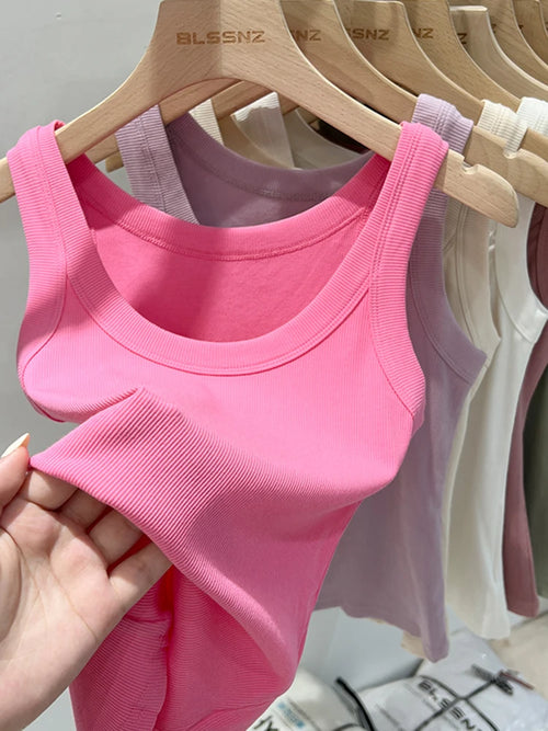 zjaiss Women Solid Round Neck Ribbed Tank Top Camisole Women 2025