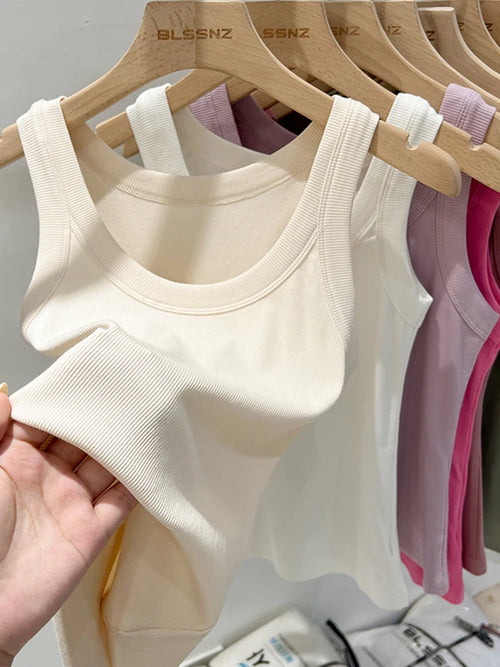 zjaiss Women Solid Round Neck Ribbed Tank Top Camisole Women 2025