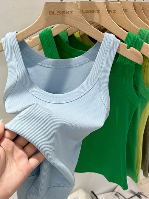 zjaiss Women Solid Round Neck Ribbed Tank Top Camisole Women 2025