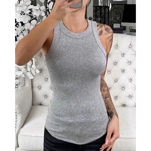 Women Solid Round Neck Ribbed Tank Top Camisole Women Summer Basic