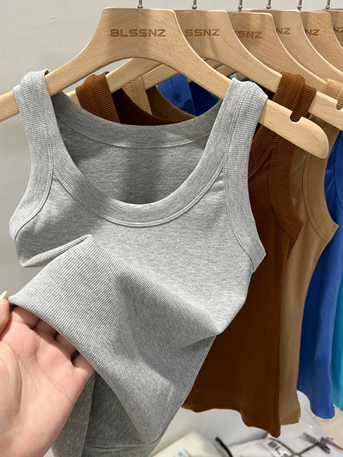zjaiss Women Solid Round Neck Ribbed Tank Top Camisole Women 2025
