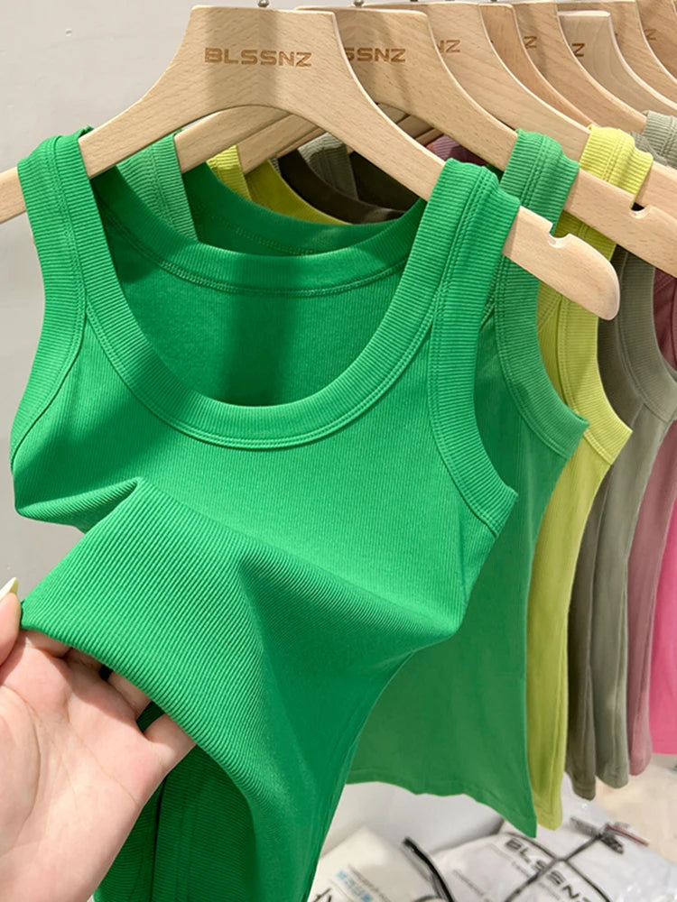 zjaiss Women Solid Round Neck Ribbed Tank Top Camisole Women 2025