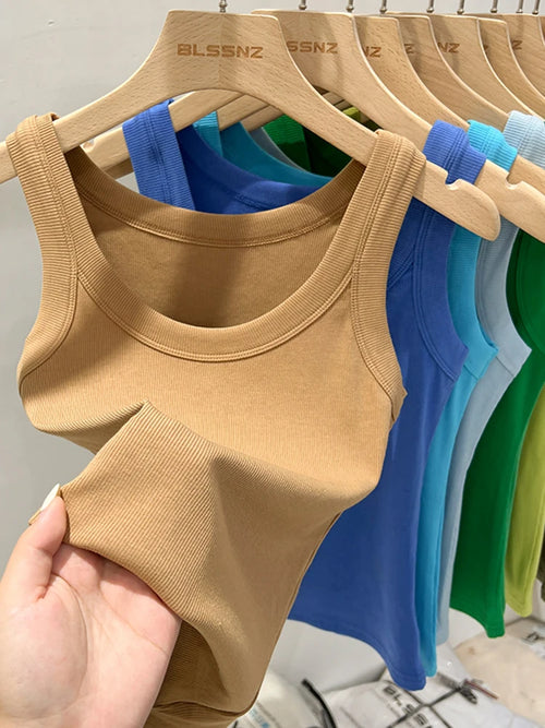 zjaiss Women Solid Round Neck Ribbed Tank Top Camisole Women 2025