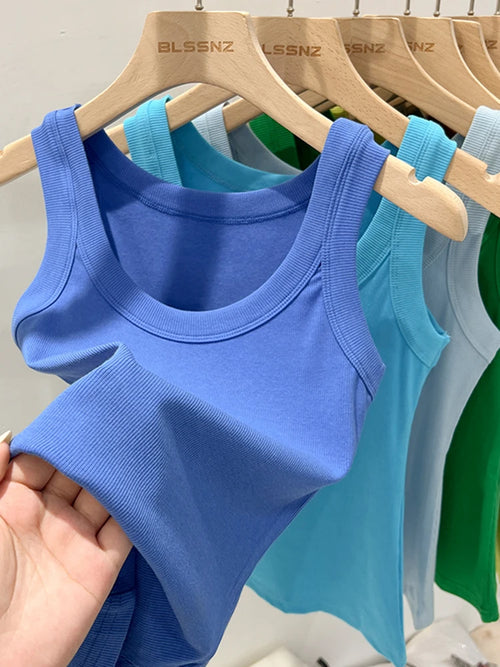 zjaiss Women Solid Round Neck Ribbed Tank Top Camisole Women 2025