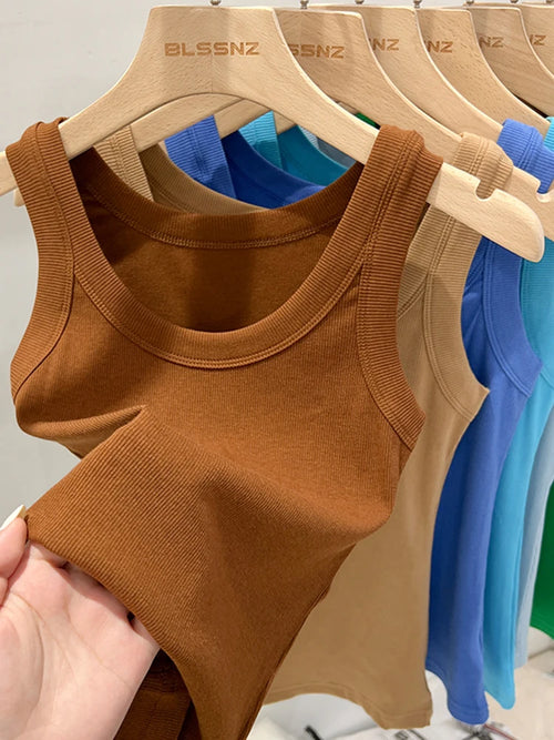zjaiss Women Solid Round Neck Ribbed Tank Top Camisole Women 2025