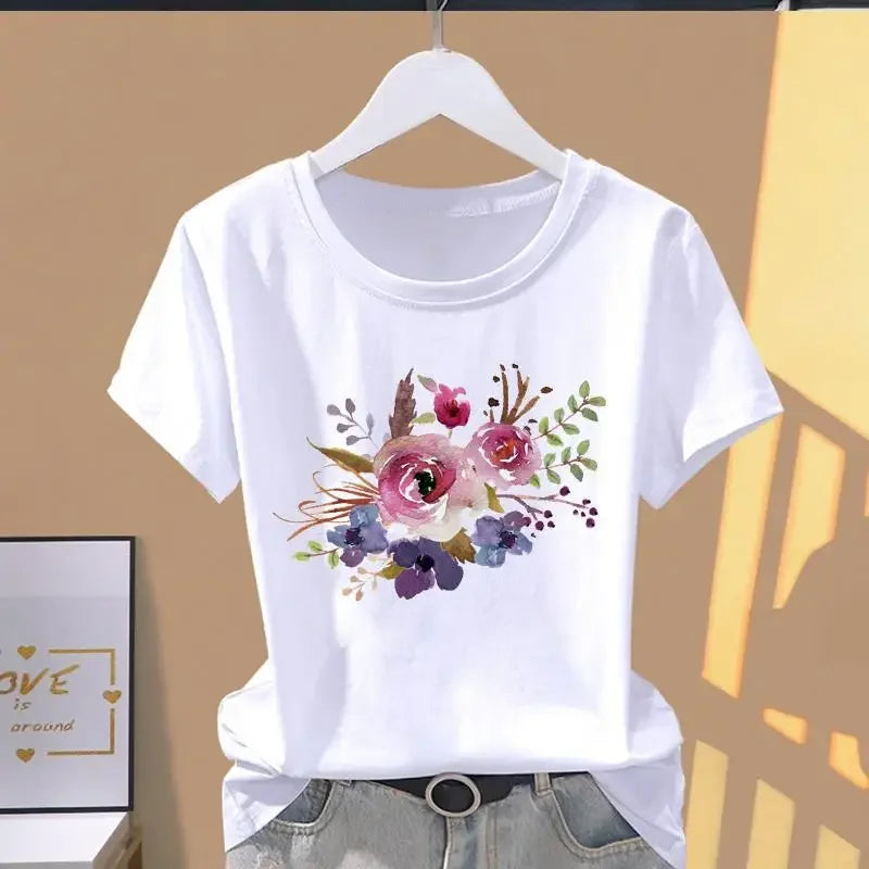 Women Print Floral Sports Fashion Casual Explosive Short Sleeve