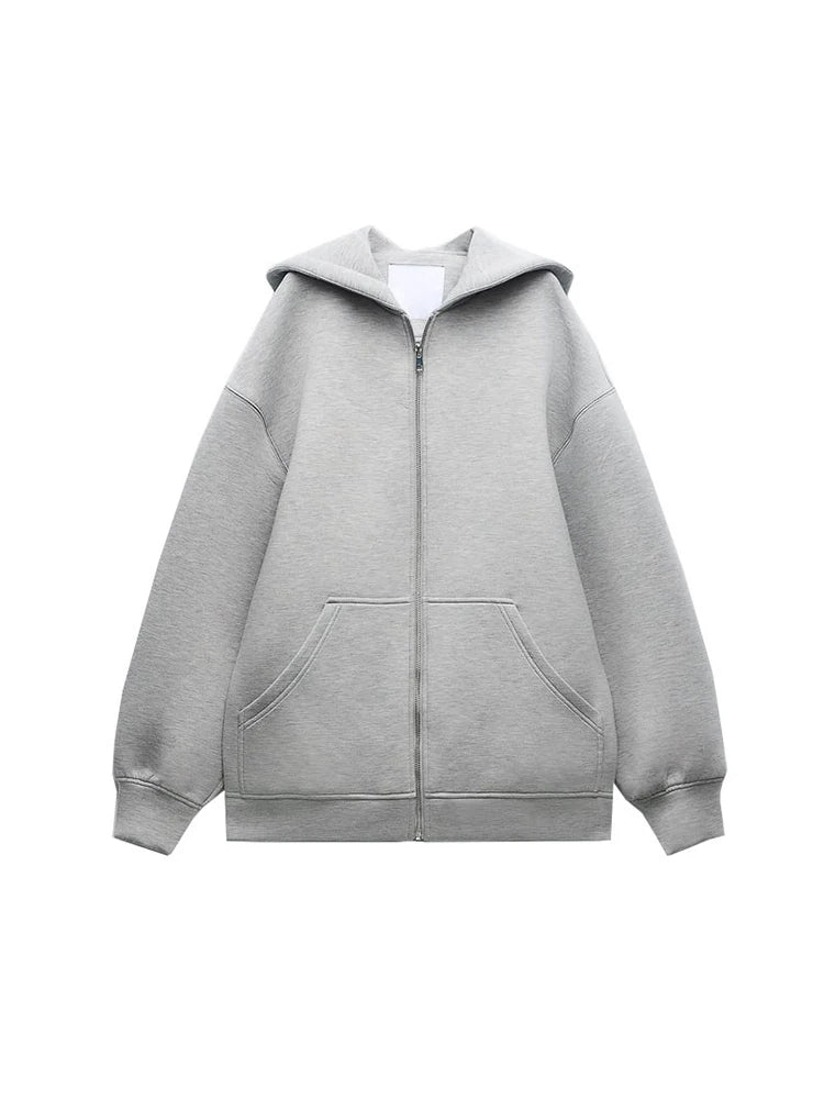 TRAF Women's Fashion Warm Hooded Jacket Fall and Winter Gray Long