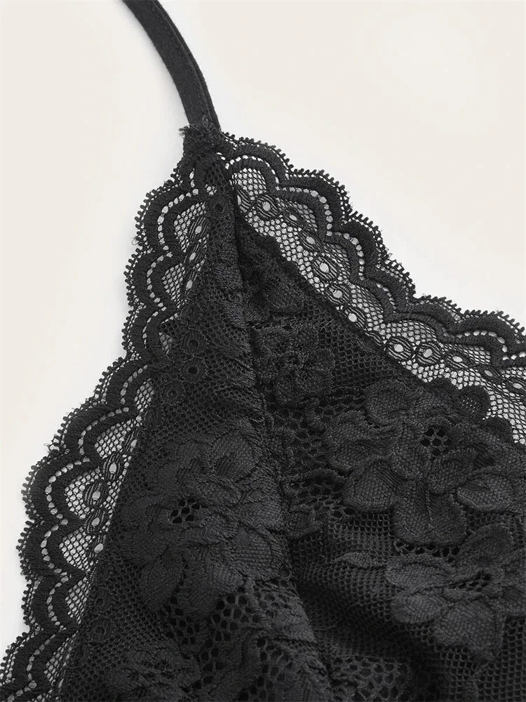 Goth Grunge Punk Black Lace Patchwork Halter Top Women Summer Solid