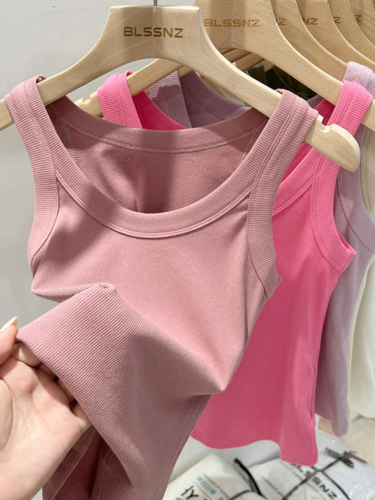 zjaiss Women Solid Round Neck Ribbed Tank Top Camisole Women 2025