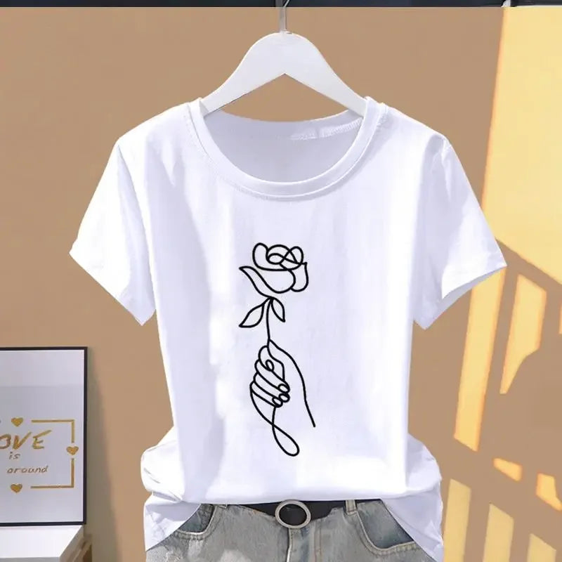 Women Print Floral Sports Fashion Casual Explosive Short Sleeve