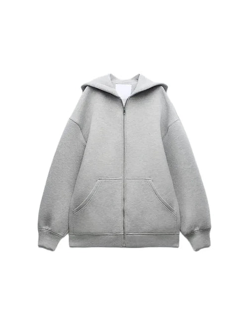 TRAF Women's Fashion Warm Hooded Jacket Fall and Winter Gray Long