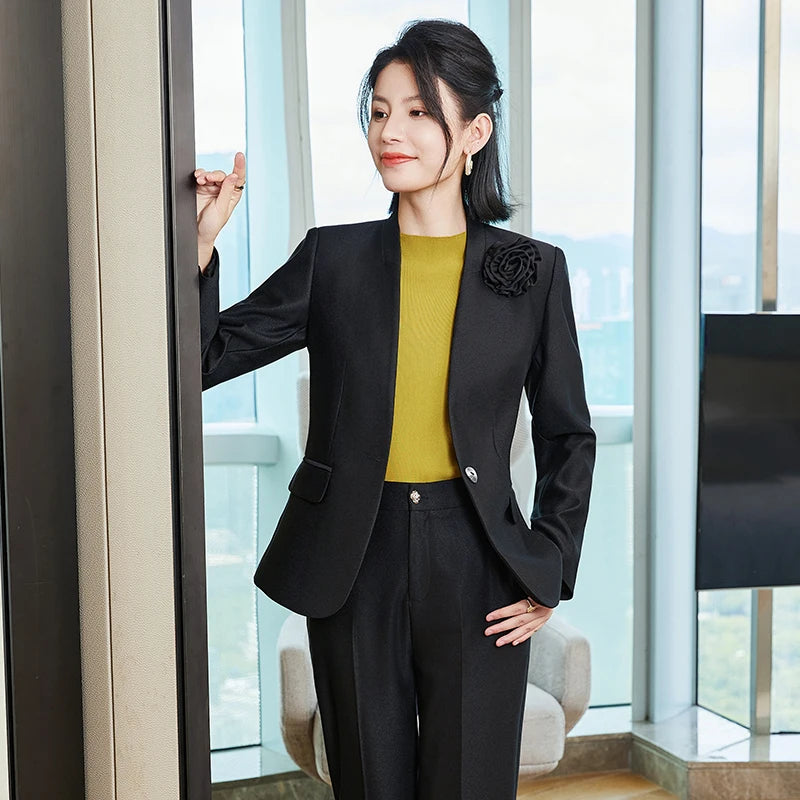 NAVIU Women's Sets Apricot Black Fashion For Women Pants 2 Piece Suits Outfits 2024 Formal Blazer Suit Pants Office Korean Style