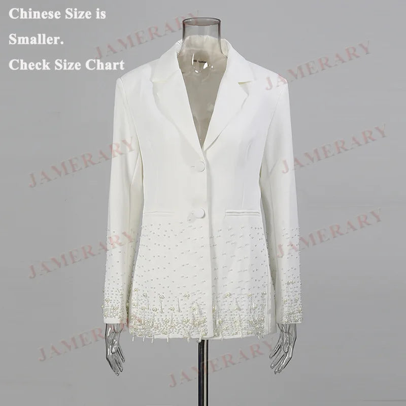 Luxury Formal Pearl Blazers Women Suit Coat Elegant Office Lady Blazer Outfit High Quality Elegant Runway Brand Designer