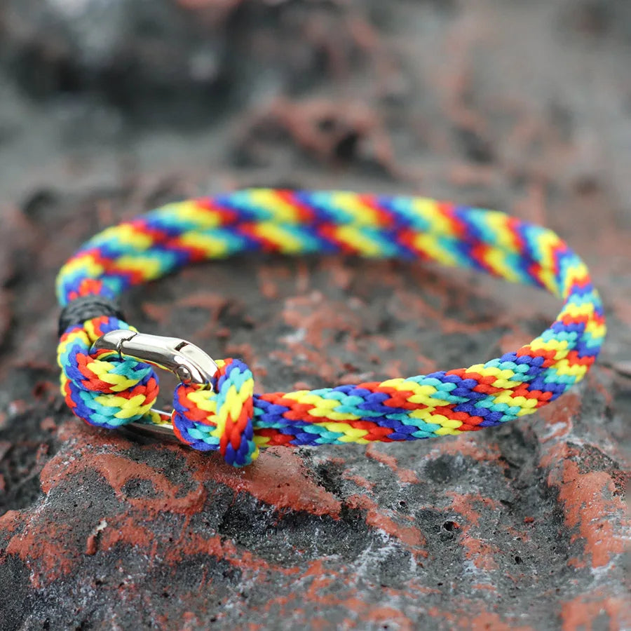 Multicolor Handcrafted Rope Bracelet Men Double Layer Detachable Buckle Ethnic Fabric Braided Wish Braclet Outdoor Camping Joias