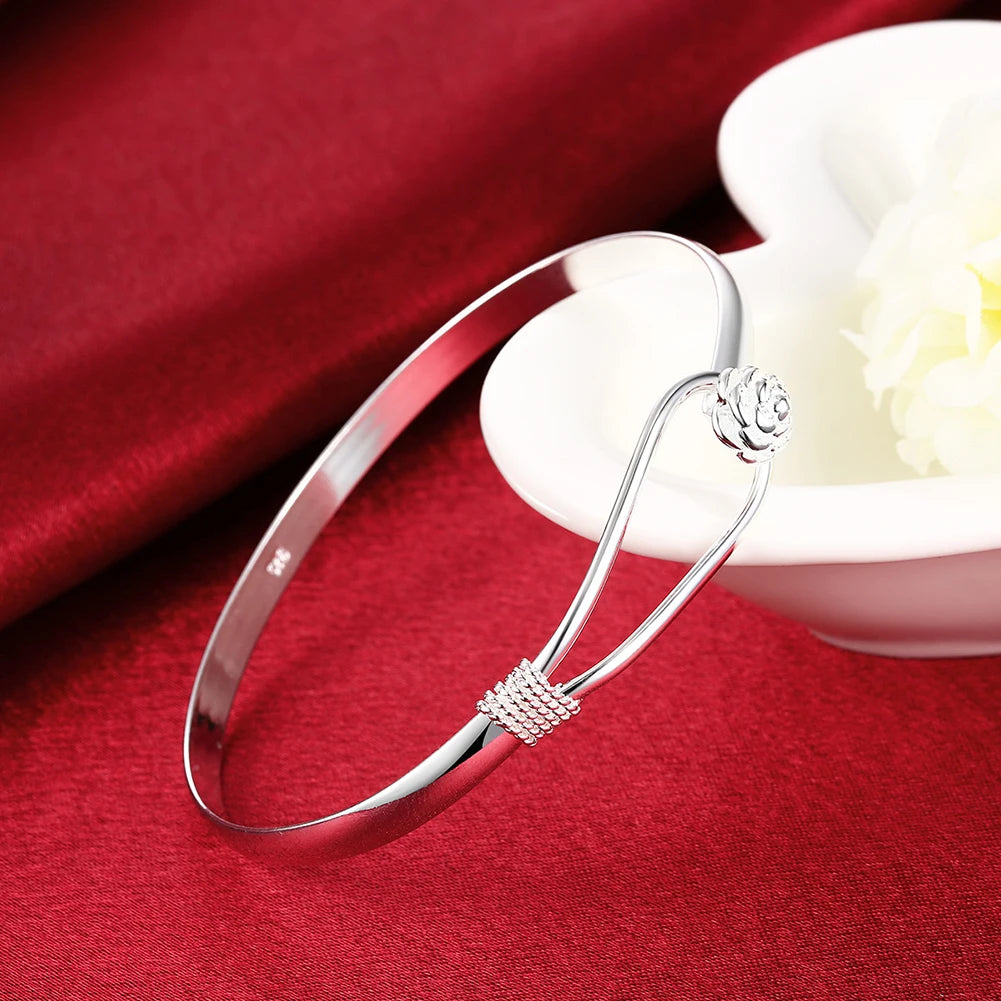 Hot New 925 Sterling Silver Bracelets for Women Fine Elegant Flower Bangle Adjustable Jewelry Fashion Party Gifts Girl Student