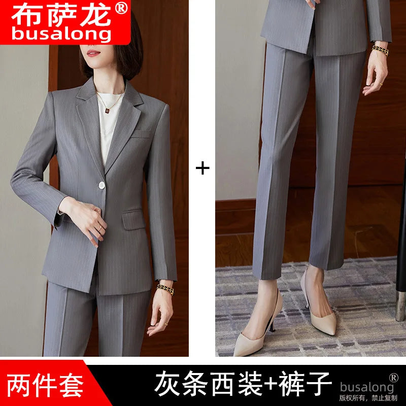 2023Spring and Autumn Long SleeveOLProfessional Women's Suit Blazer and Pants Business Formal Wear Elegant Fashion Set Workwear