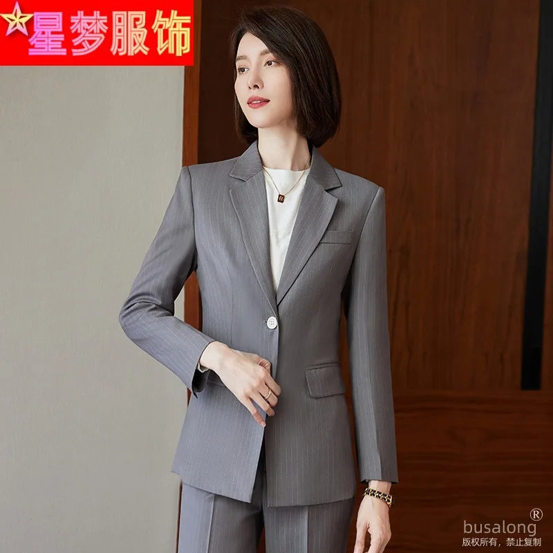 2023Spring and Autumn Long SleeveOLProfessional Women's Suit Blazer and Pants Business Formal Wear Elegant Fashion Set Workwear