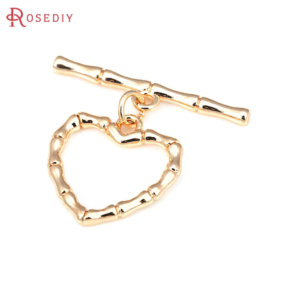 18K Gold Color Brass Round Shape Heart O Toggle Clasps Bracelet Connect Clasps Diy Jewelry Making Supplies Accessories for Women