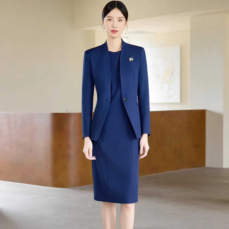 Formal Women Business Suits OL Styles Office Ladies Spring Autumn with Tops and Dress Career Interview Outfits Clothing Sets