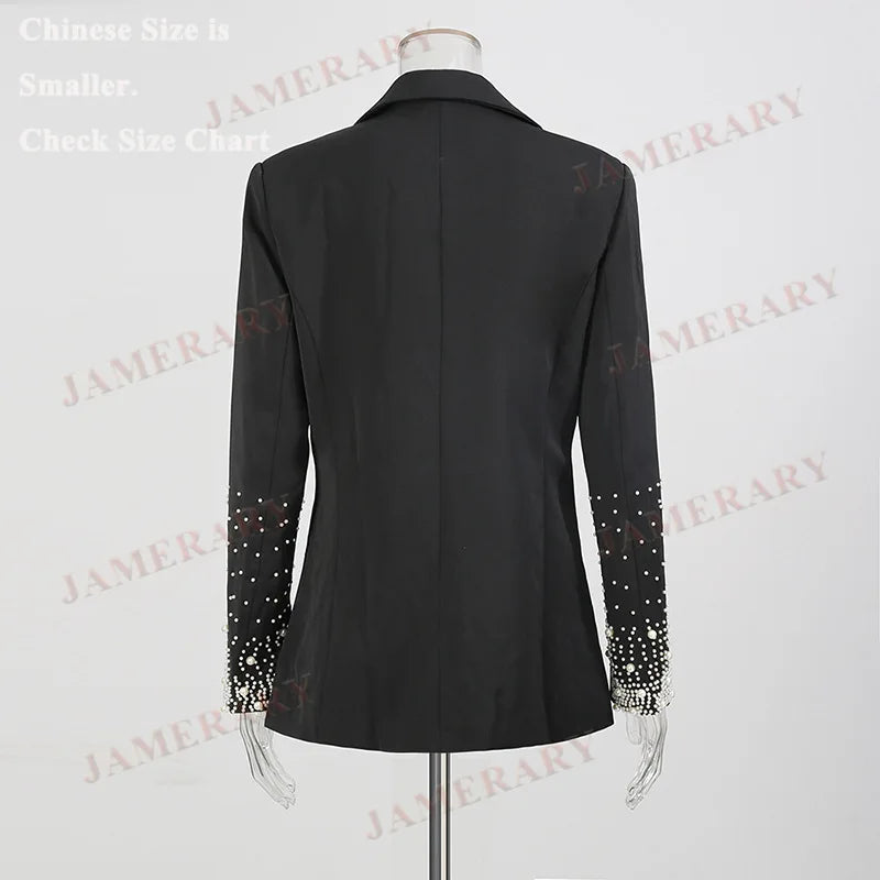 Luxury Formal Pearl Blazers Women Suit Coat Elegant Office Lady Blazer Outfit High Quality Elegant Runway Brand Designer