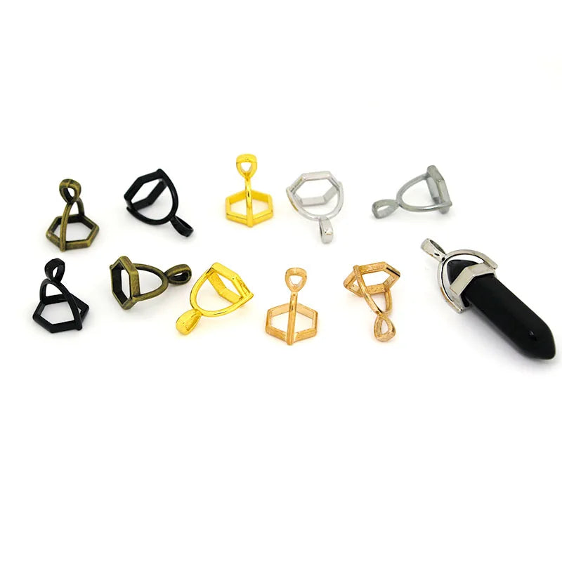 20Pcs Hexagonal Gemstone Cap Natural Stone Crystal Pillar Pendant Caps For Jewelry Making Pendant Necklace Connectors Clasp DIY