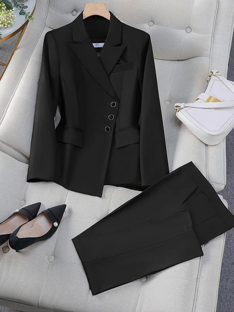 2025 New All Season Elegant 2 Piece Set for Women Pants with Single Breasted Zipper Casual Shirt Sleeve Office Business Workwea