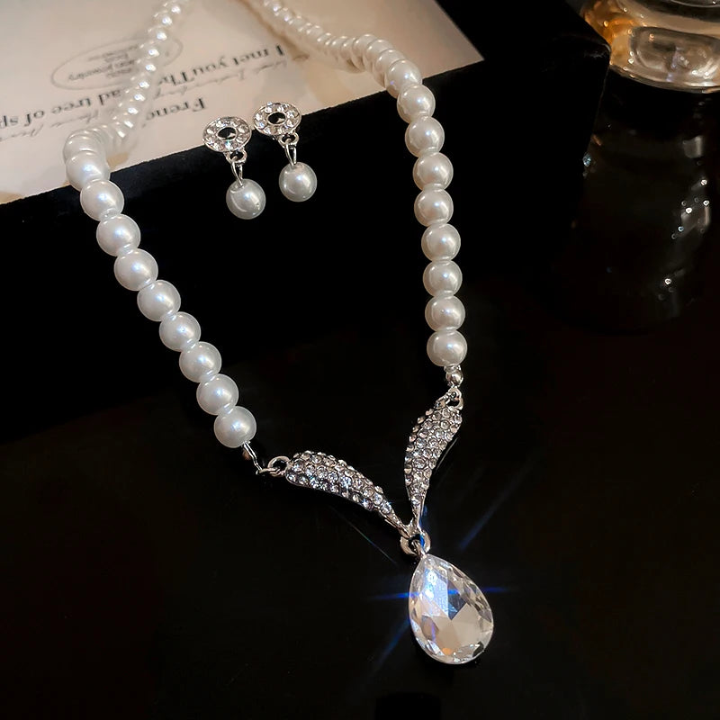 Pearl Necklace and Earring Set,Wedding Pearl Jewelry Sets for Bride Bridesmaid Women Girls,Fashion Gift Jewelry