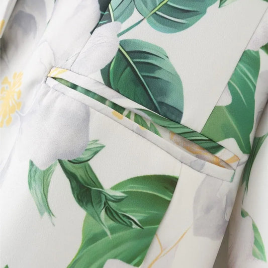 2025 Autumn Women Long Sleeve Mid-Length Flower Print Stylish Lightweight Outerwear Casual Leisure Outfits Business Suit Jackets