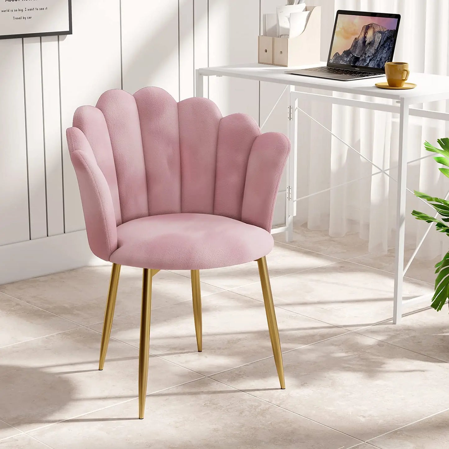 Modern Armchair Tub Chair, Velvet Vanity Dressing Table Chair with Curved High Back and Gold Plating Metal Legs for Bedroom, Liv