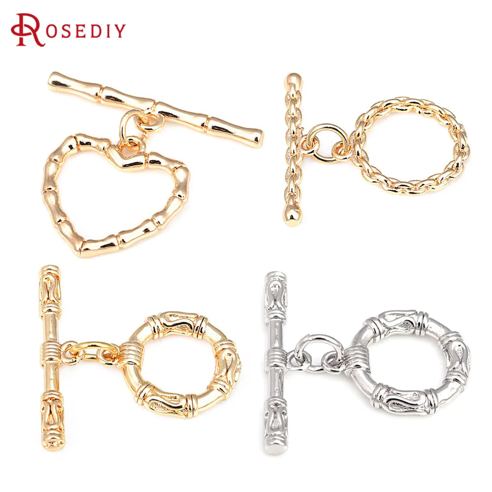 18K Gold Color Brass Round Shape Heart O Toggle Clasps Bracelet Connect Clasps Diy Jewelry Making Supplies Accessories for Women