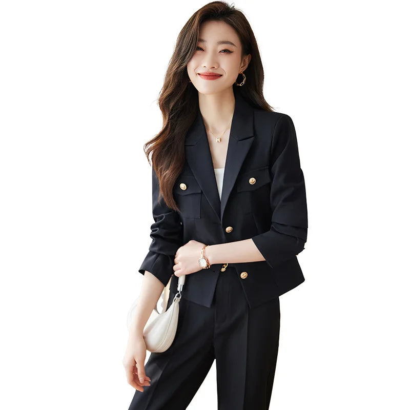 Long Sleeve Blazer Women's Professional Suit Spring Autumn Elegant Slim Fit Fashion Set Women's Workwear Business Formal Wear