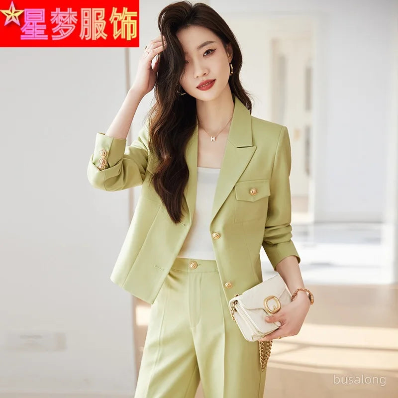 Long Sleeve Blazer Women's Professional Suit Spring Autumn Elegant Slim Fit Fashion Set Women's Workwear Business Formal Wear