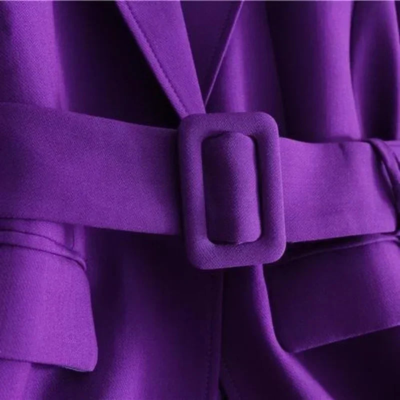 Two Piece Formal Suits Fashion Suit Office Ladies Women's Pantsuit Purple Business Classic with Belt Blazer Straight Pants Set