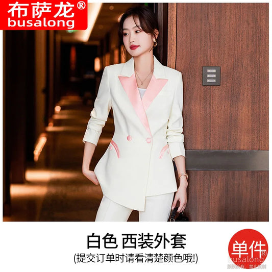 White Contrast Color Blazer for Women, Autumn New Style, Elegant Goddess Style, Professional Business Suit, Workwear Set