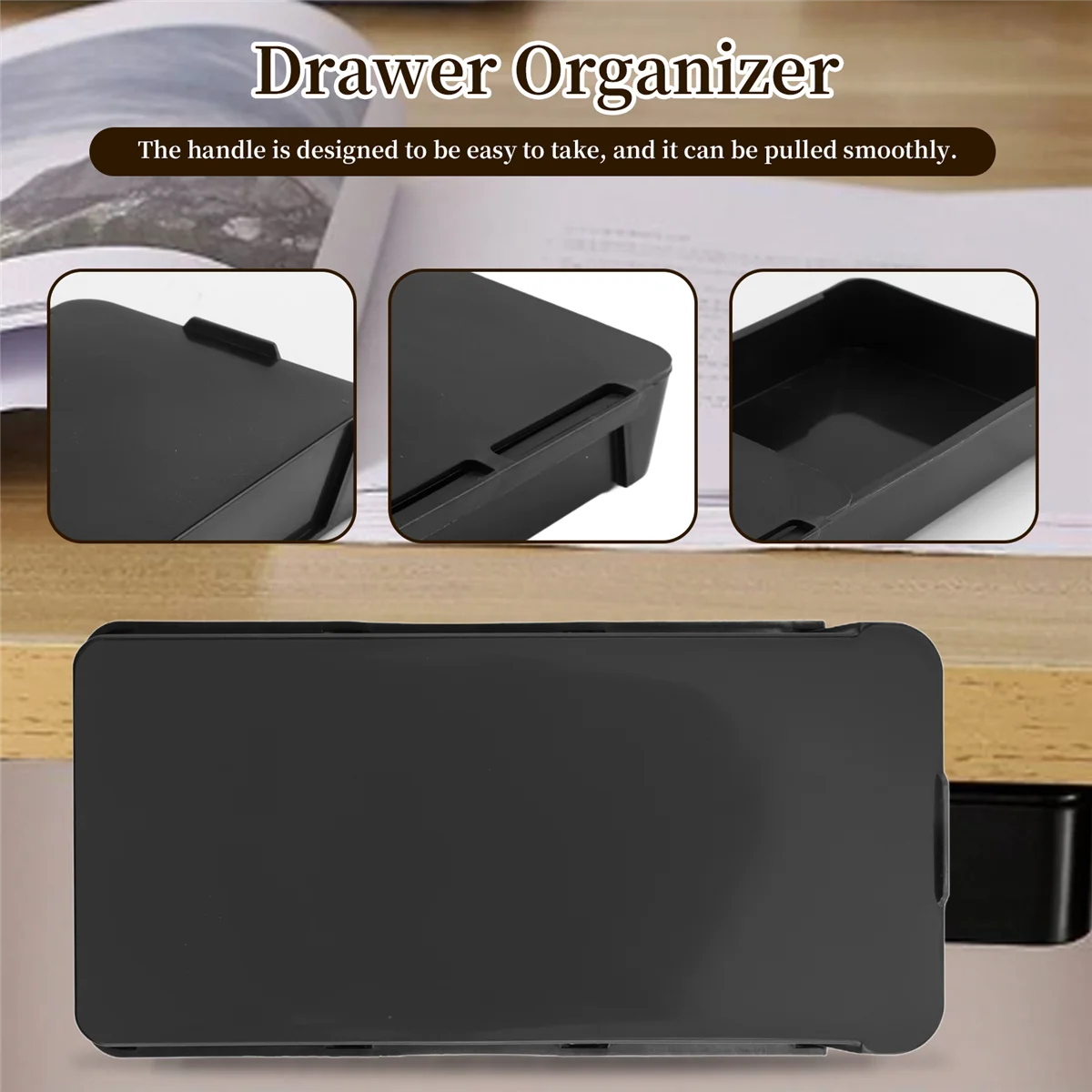 NOCM Under Desk Drawer Organizer Storage Box Self-Adhesive Stationary Container Desk Makeup Holder Black