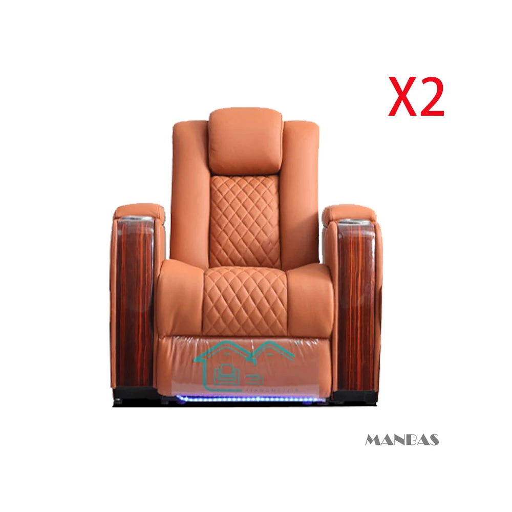 Luxury Dual Motors Electric Reclining Home Theater Seating – Adjustable Genuine Leather Recliner Chairs with Cup Holder, Massage