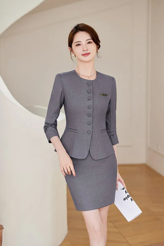 NAVIU Formal Skirt Suits Two Piece Set Women 2025 Office Ladies Single Button Slim Blazer High Waisted Suits Skirt Work Wear