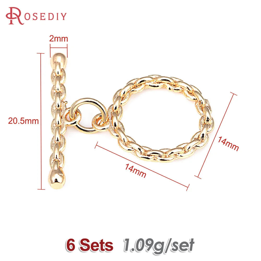 18K Gold Color Brass Round Shape Heart O Toggle Clasps Bracelet Connect Clasps Diy Jewelry Making Supplies Accessories for Women