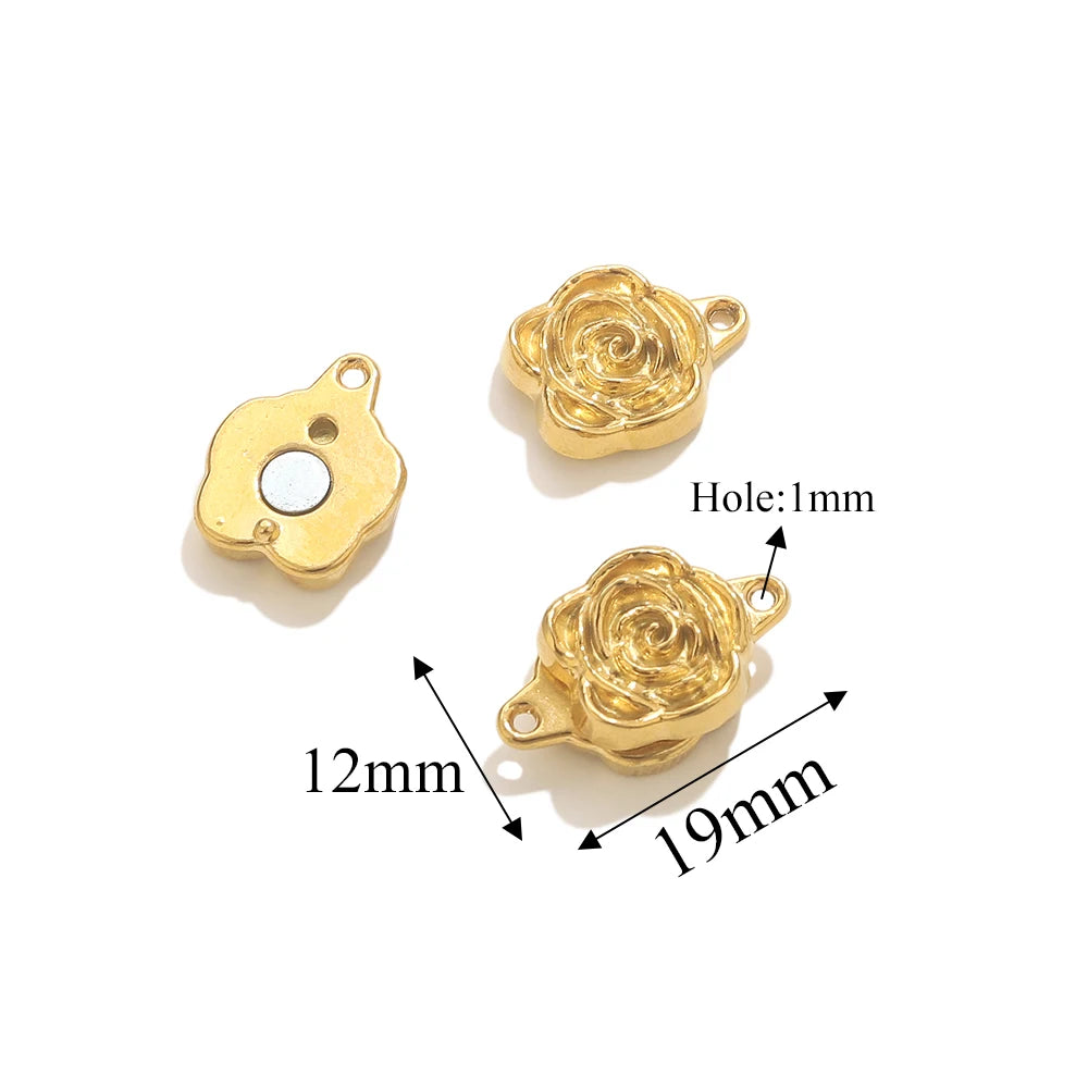 2pcs Stainless Steel Rose Flower Magnetic Connectors Clasps Magnet Charms End Cap for DIY Jewelry Making Bracelet Necklace Parts