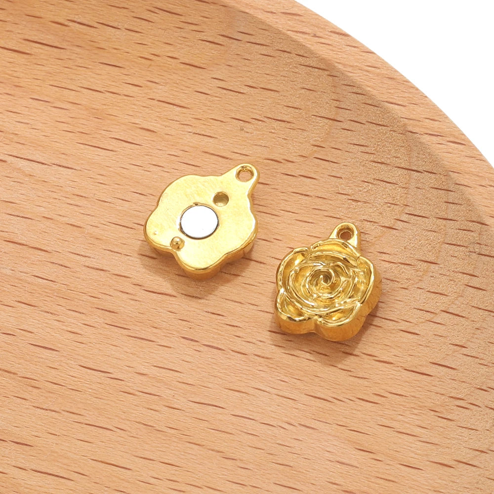 2pcs Stainless Steel Rose Flower Magnetic Connectors Clasps Magnet Charms End Cap for DIY Jewelry Making Bracelet Necklace Parts
