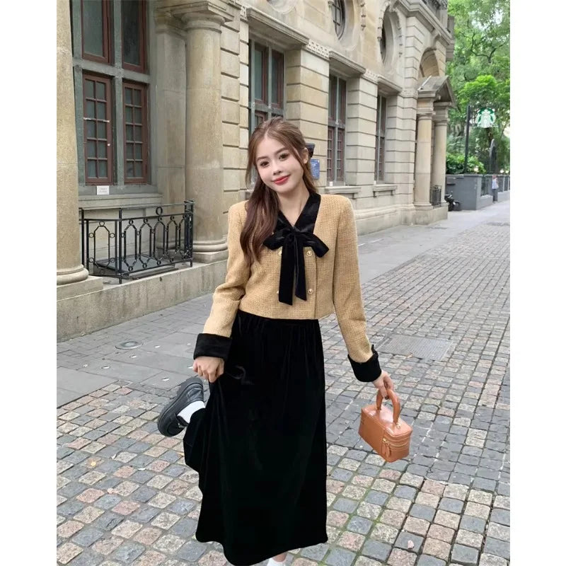 Insozkdg Winter New Elegant 2 Piece Sets Womens Vintage Black Blazer Skirts Suit Femme Outfits Autumn Korean Fashion Y2k Clothes