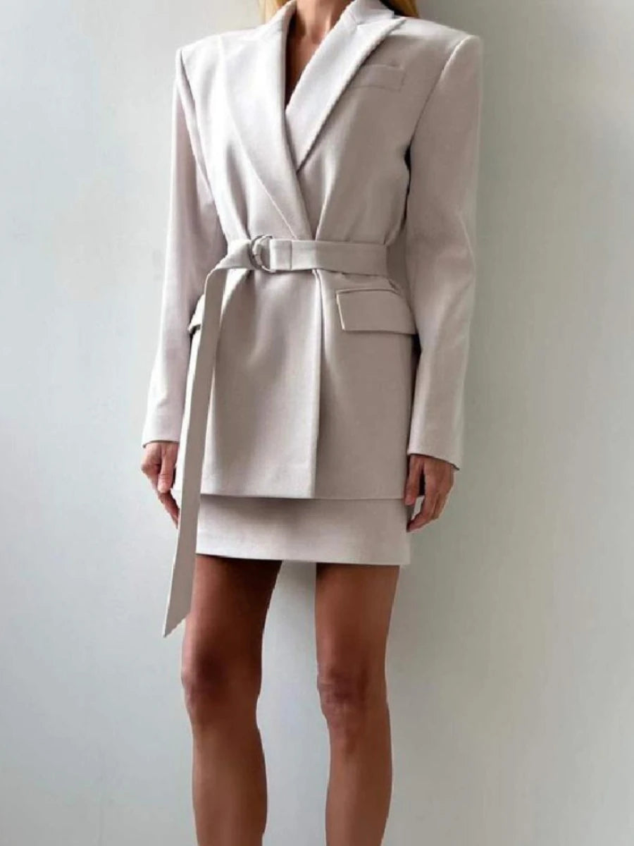 TWOTWINSTYLE Elegant Three Piece Sets for Women Lapel Long Sleeve Blazer Tunic Vest High Waist Mini Skirt Temperament Set Female